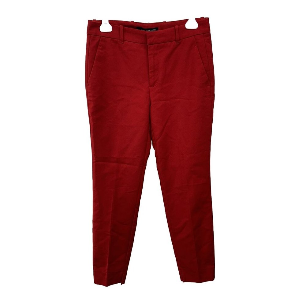 Zara Womens Red Mid rise Trousers Size 6 Business Casual Sleek‎